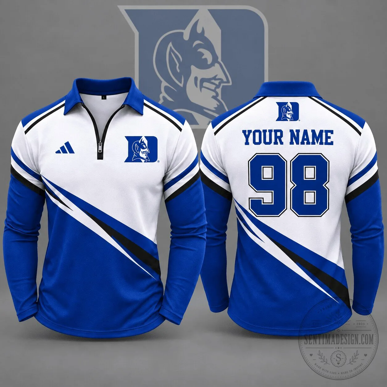 Duke Blue Devils Personalized Elite Motion Quarter Zip Long-Sleeve Shirt 1 Duke Blue Devils Personalized Elite Motion Quarter Zip Long-Sleeve Shirt