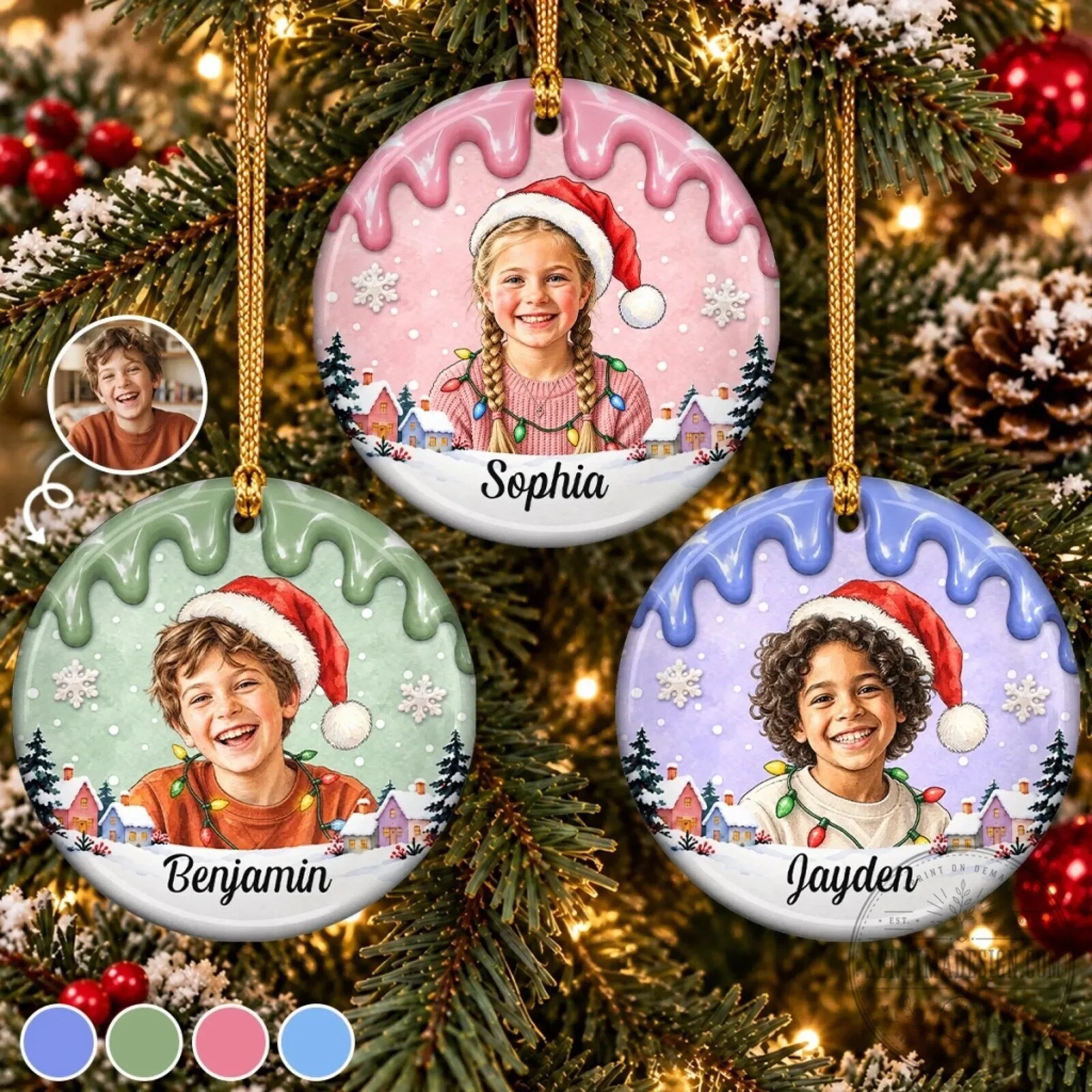 Personalized Kids Christmas Photo Ornament Custom Name Holiday Gift