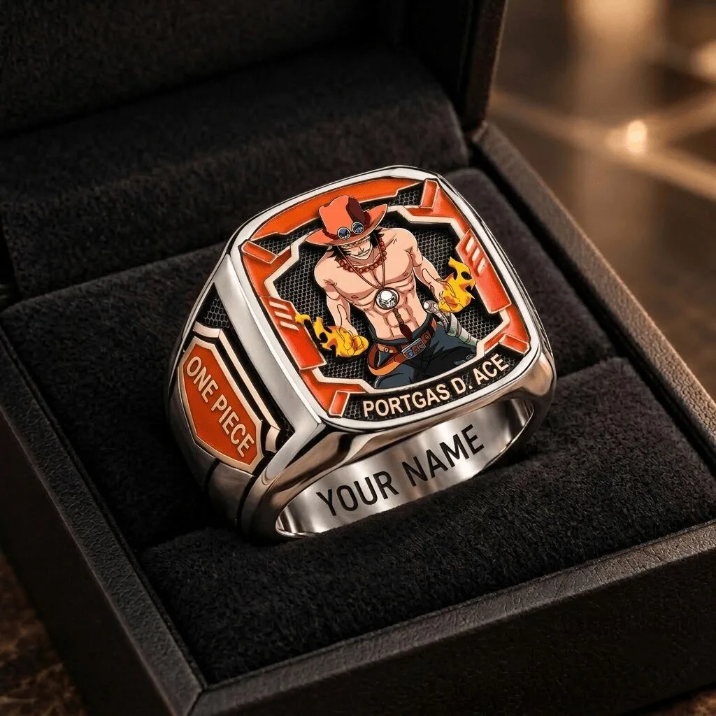 One Piece Portgas D. Ace Anime Character Custom Engraved Ring
