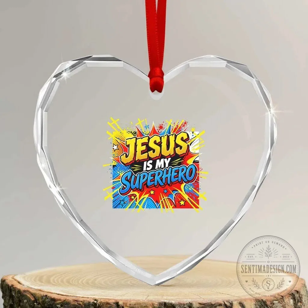 Jesus Is My Superhero Heart Crystal Glass Ornament Christian Faith Comic 2 Jesus Is My Superhero Heart Crystal Glass Ornament Christian Faith Comic