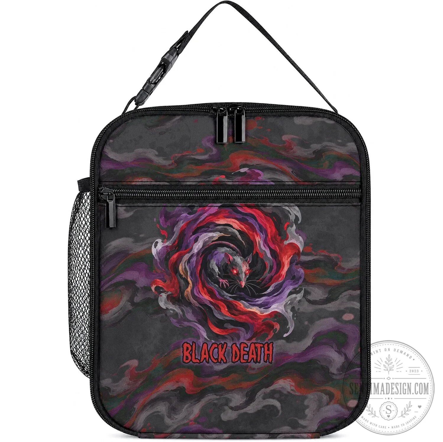 Black Death Plague Rat Swirl Insulated Lunch Bag Cooler