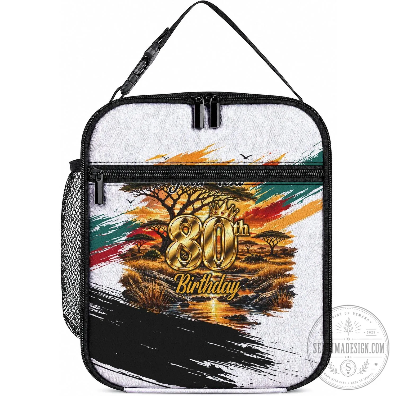 Personalized 80th Birthday African Safari Sunset Savanna Landscape Lunch Bag