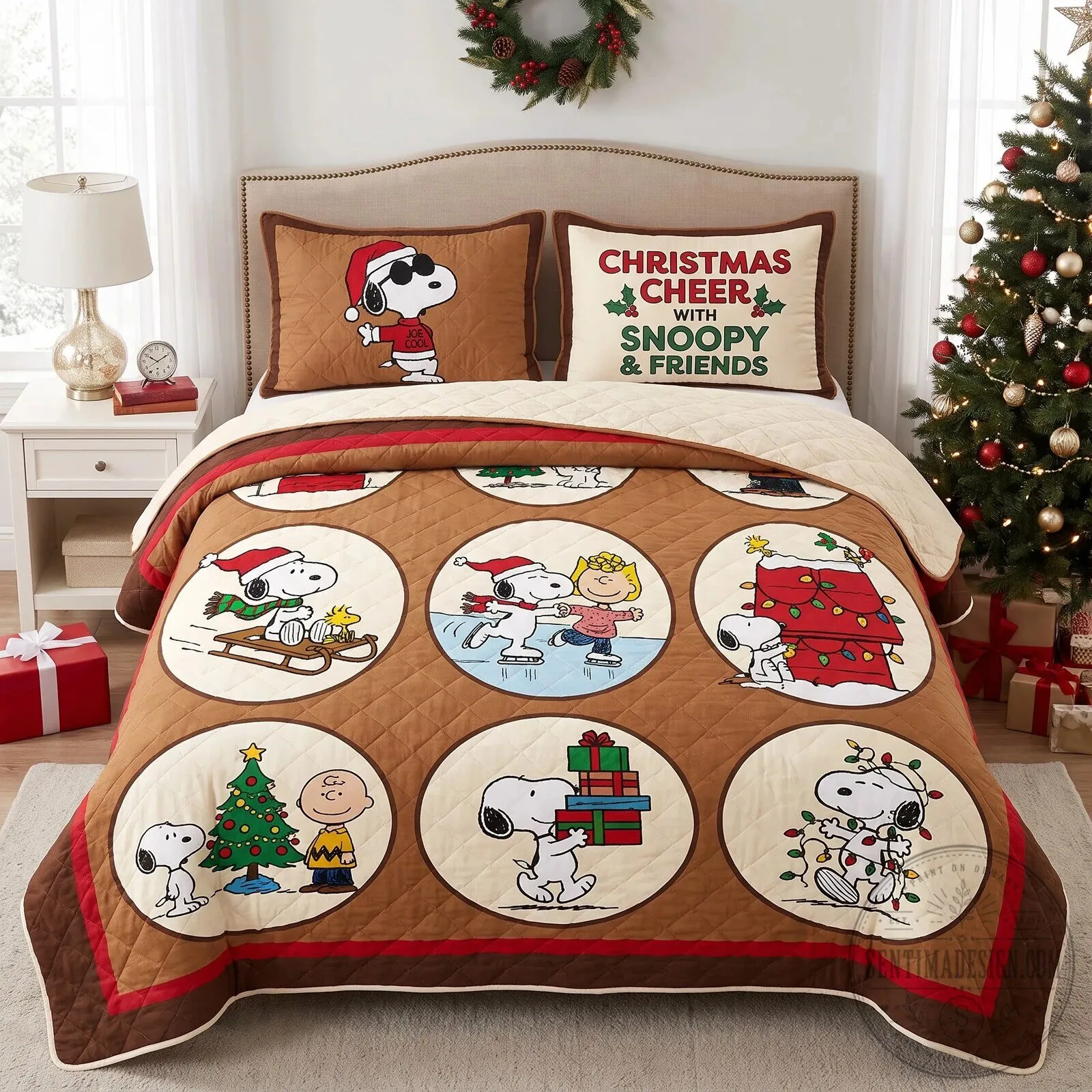 Snoopy Christmas Cheer with Snoopy and Friends Quilted Bedding Set