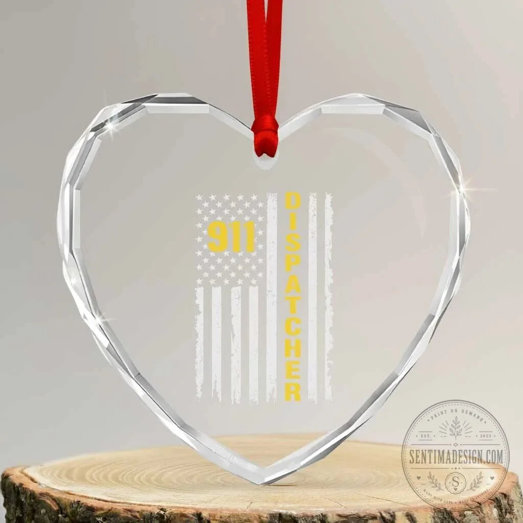Patriotic 911 Dispatcher American Flag Heart Crystal Glass Ornament 1 Patriotic 911 Dispatcher American Flag Heart Crystal Glass Ornament