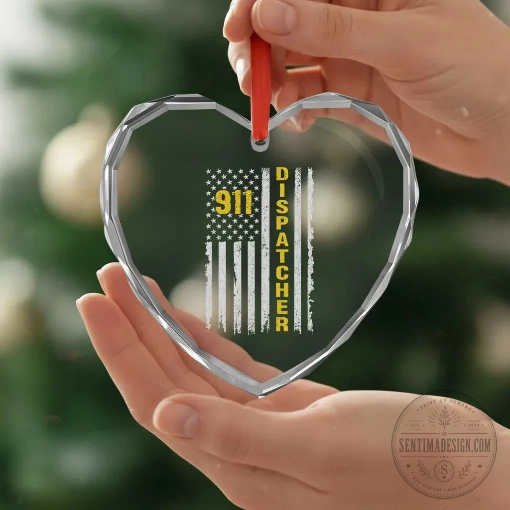 Patriotic 911 Dispatcher American Flag Heart Crystal Glass Ornament 11 Patriotic 911 Dispatcher American Flag Heart Crystal Glass Ornament