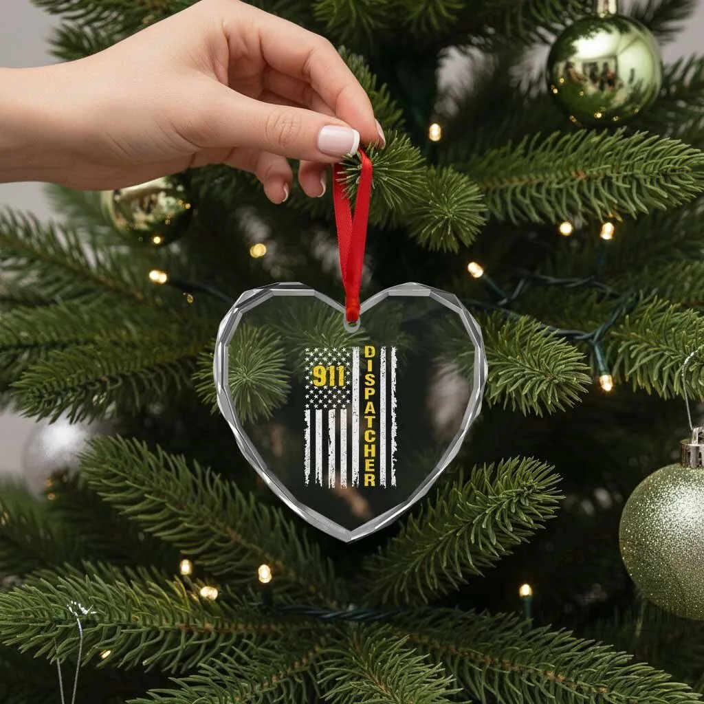 Patriotic 911 Dispatcher American Flag Heart Crystal Glass Ornament 12 Patriotic 911 Dispatcher American Flag Heart Crystal Glass Ornament