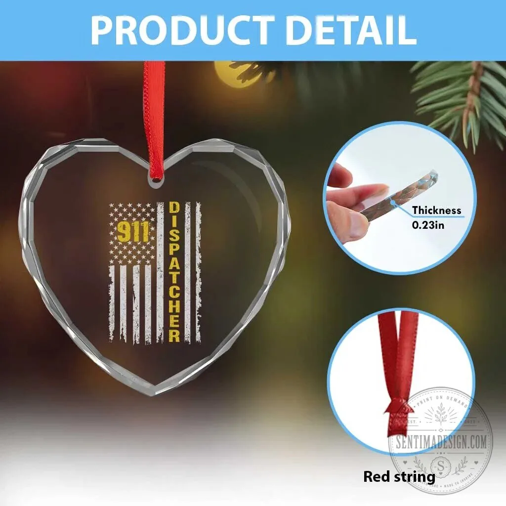 Patriotic 911 Dispatcher American Flag Heart Crystal Glass Ornament 13 Patriotic 911 Dispatcher American Flag Heart Crystal Glass Ornament