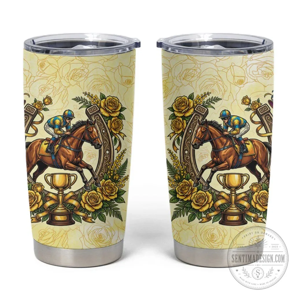 Melbourne Horse Racing Yellow Rose Floral Horseshoe Tumbler Cup 4 Melbourne Horse Racing Yellow Rose Floral Horseshoe Tumbler Cup