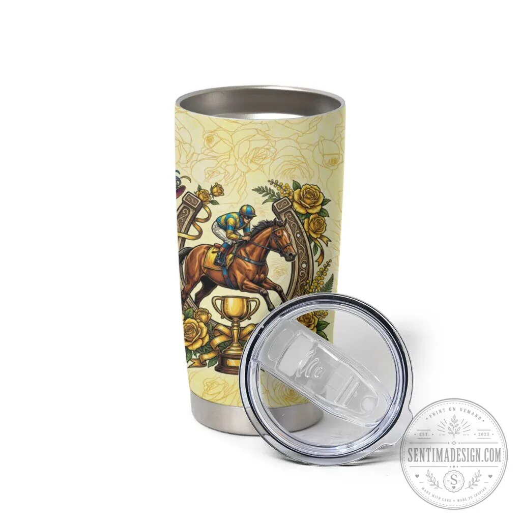 Melbourne Horse Racing Yellow Rose Floral Horseshoe Tumbler Cup 10 Melbourne Horse Racing Yellow Rose Floral Horseshoe Tumbler Cup