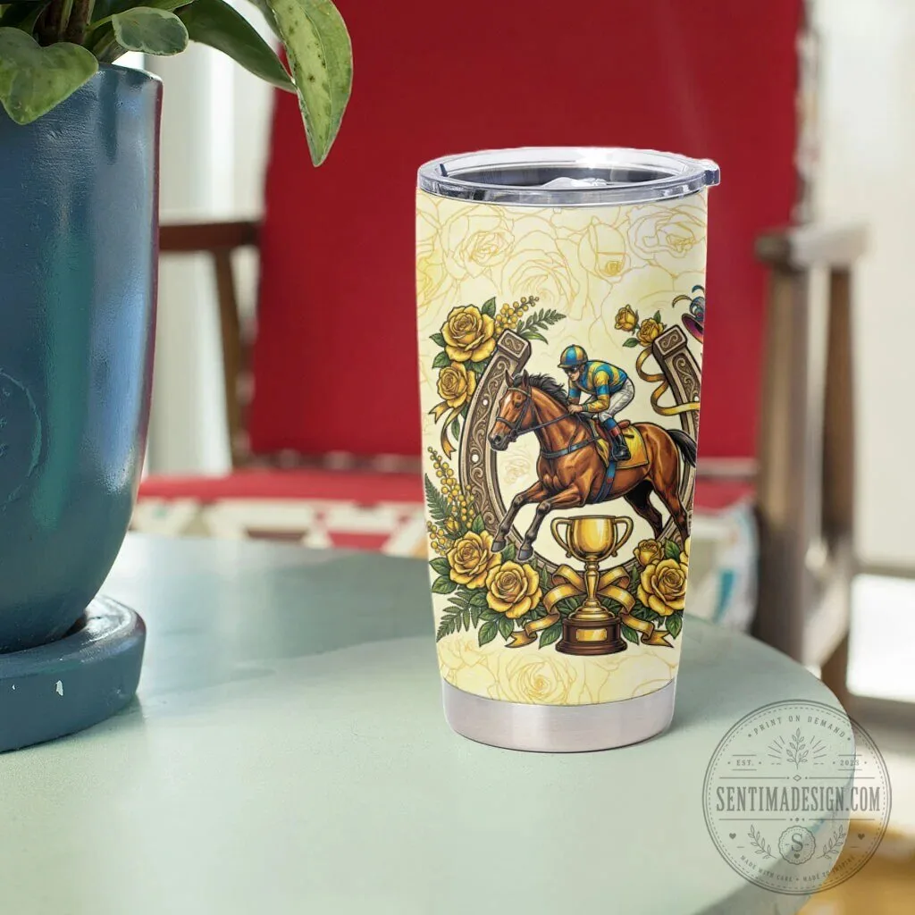 Melbourne Horse Racing Yellow Rose Floral Horseshoe Tumbler Cup 13 Melbourne Horse Racing Yellow Rose Floral Horseshoe Tumbler Cup