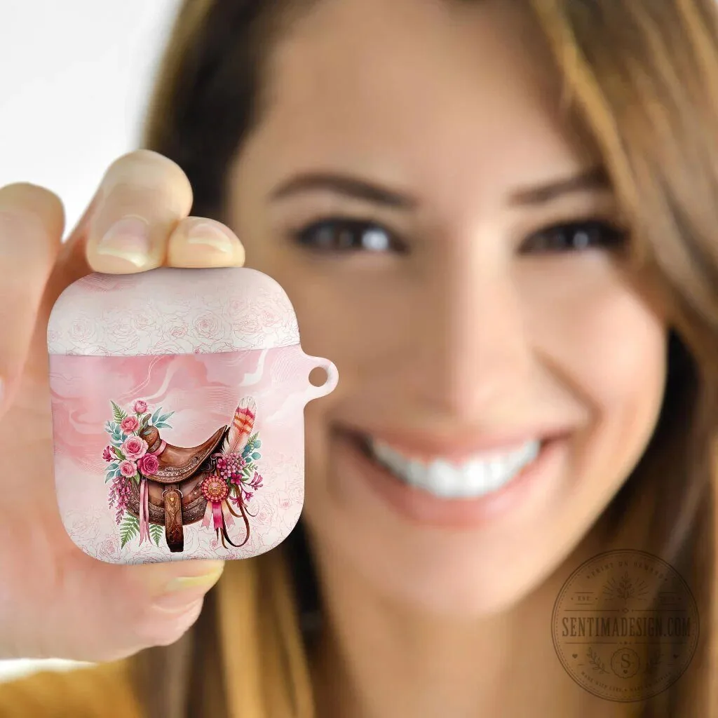 Pink Rose Floral Horse Saddle Design AirPods Case with Waxflower Flowers 11 Pink Rose Floral Horse Saddle Design AirPods Case with Waxflower Flowers