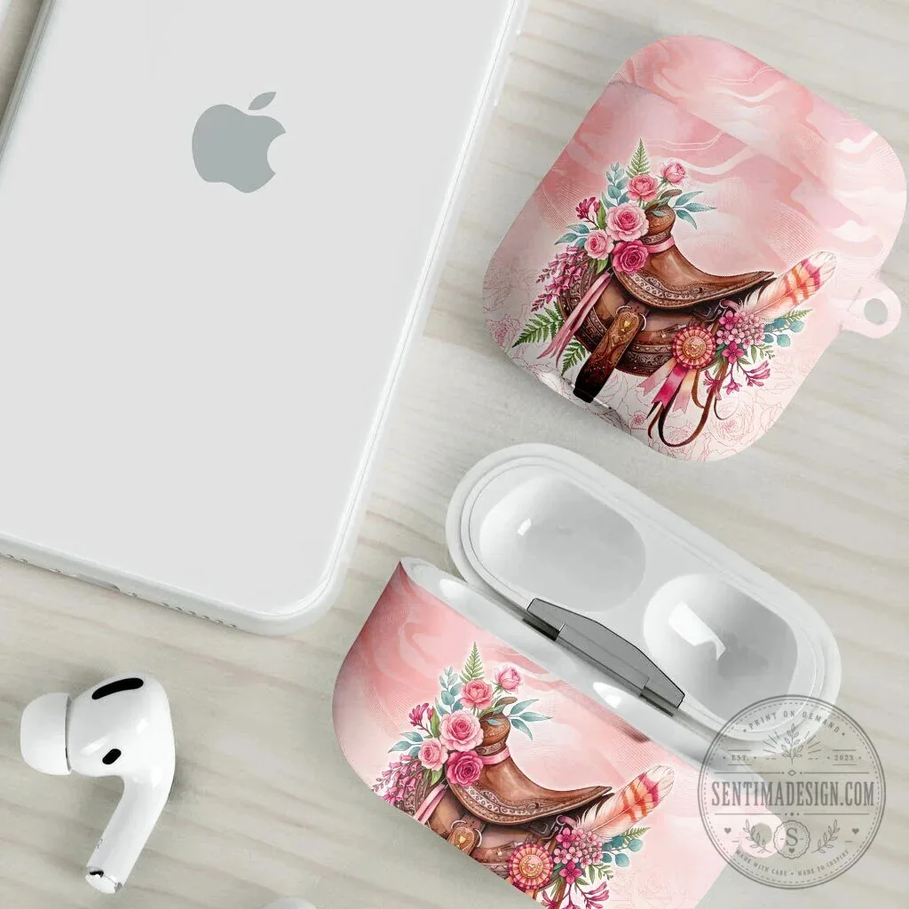 Pink Rose Floral Horse Saddle Design AirPods Case with Waxflower Flowers 14 Pink Rose Floral Horse Saddle Design AirPods Case with Waxflower Flowers