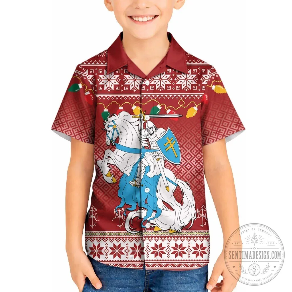Lithuanian Christmas Vytis Knight Holiday Kids Hawaiian Shirt 7 Lithuanian Christmas Vytis Knight Holiday Kids Hawaiian Shirt