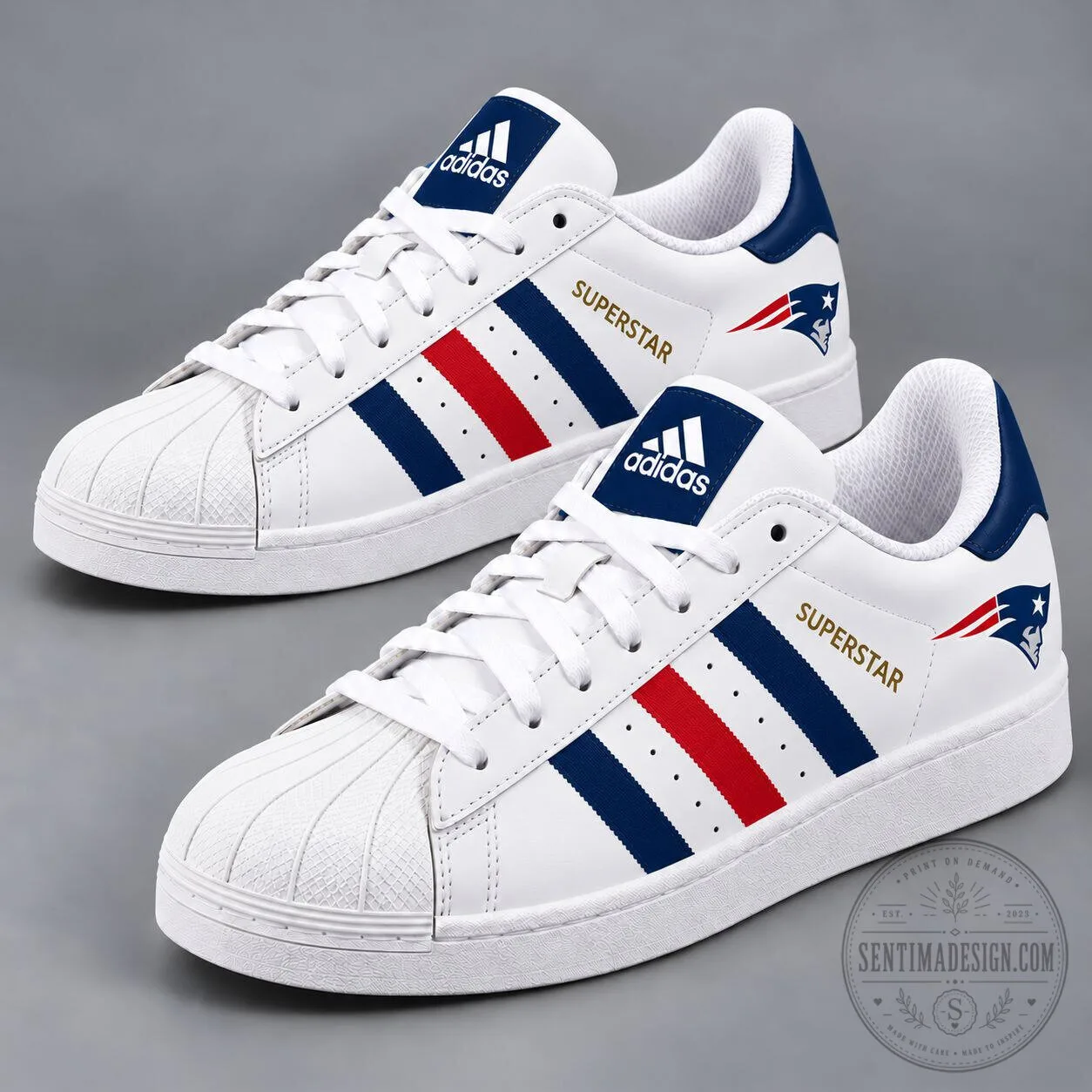 New England Patriots National Football League Team Logo Adidas Superstar Shoes