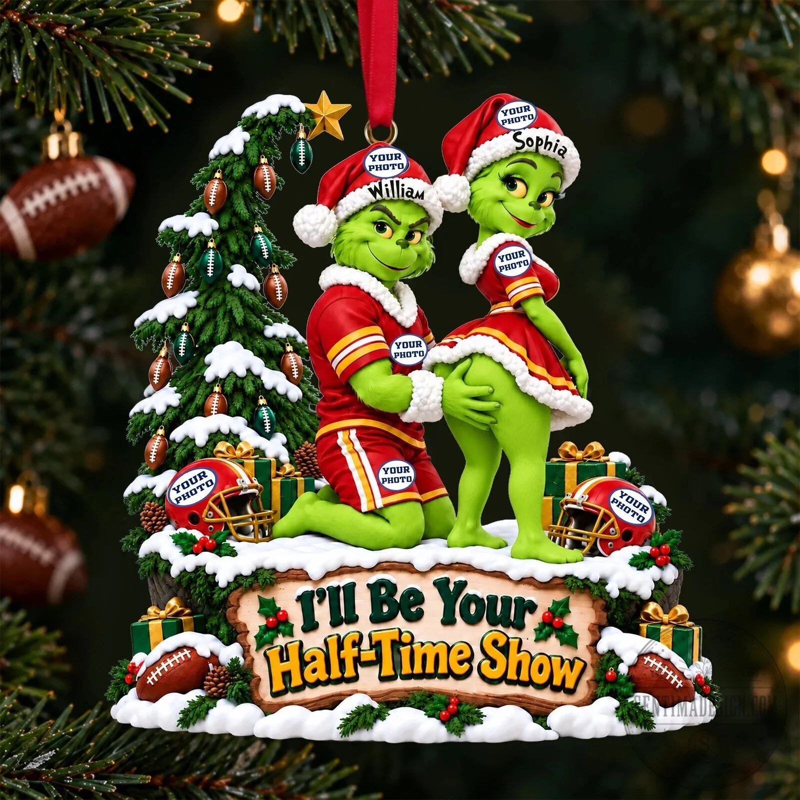 Personalized Grinch Couples Half-Time Show Christmas Ornament