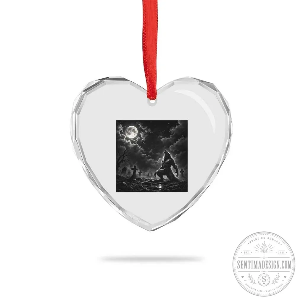 Werewolf Howling at Full Moon Graveyard Halloween Heart Crystal Glass Ornament 10 Werewolf Howling at Full Moon Graveyard Halloween Heart Crystal Glass Ornament