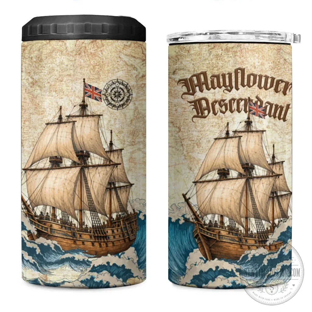 Mayflower Descendant Ship Vintage Nautical Map Ocean Waves Can Cooler Tumbler 7 Mayflower Descendant Ship Vintage Nautical Map Ocean Waves Can Cooler Tumbler