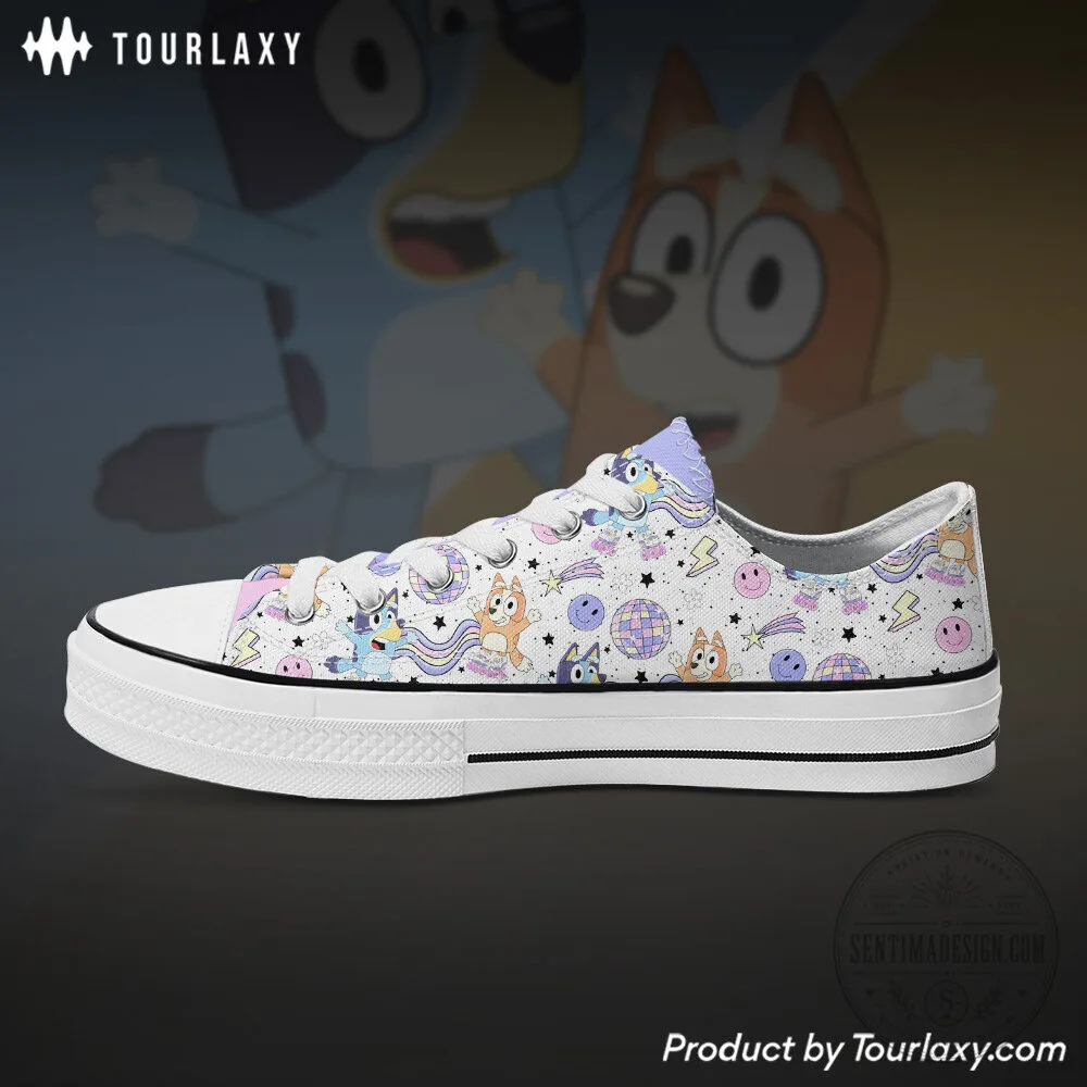 Bluey and Bingo Kawaii Pastel Cartoon Characters Low Top Canvas Shoes