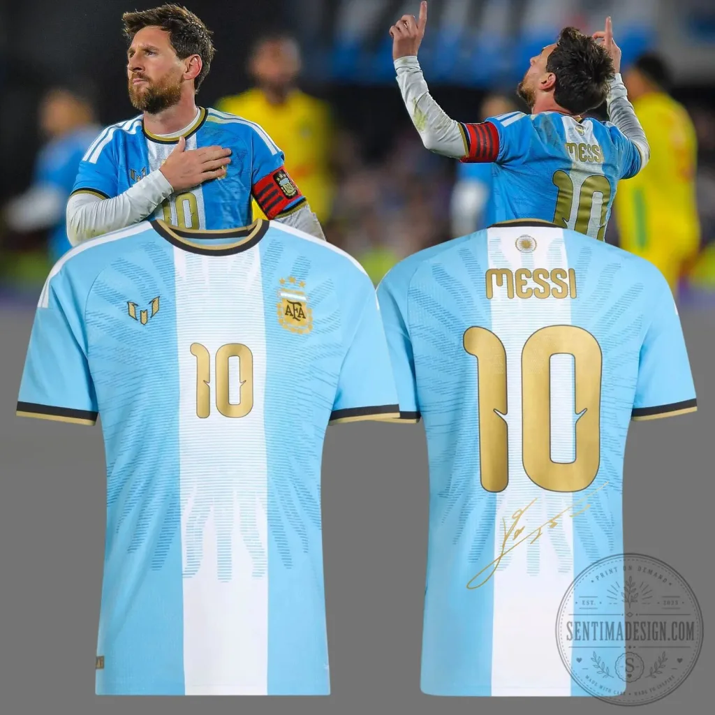 Lionel Messi Argentina National Football Team Light Blue and White Striped Soccer Jersey Lionel Messi Argentina National Football Team Light Blue and White Striped Soccer Jersey