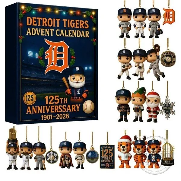 Detroit Tigers Baseball Team 125th Anniversary Advent Calendar with 24 Ornaments