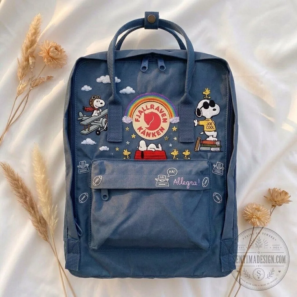 Snoopy and Woodstock Fjallraven Kanken Hand-Embroidered Backpack