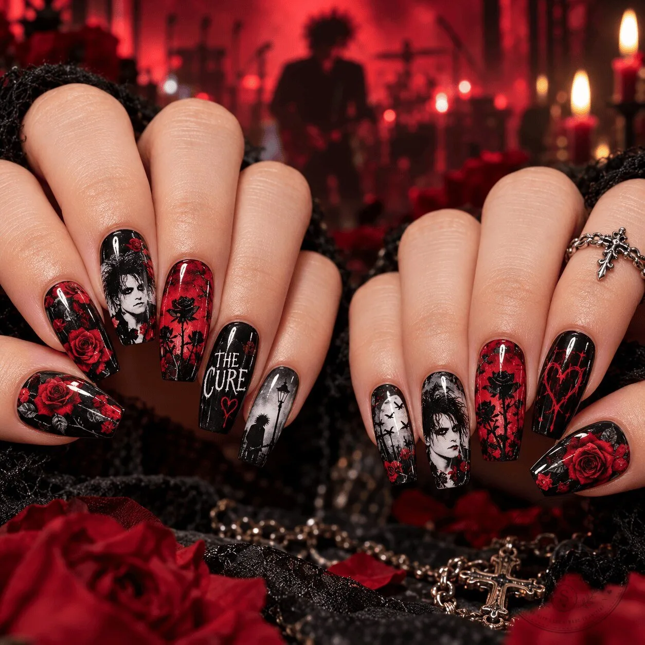 The Cure Robert Smith Gothic Rose Press-On Nails 3 The Cure Robert Smith Gothic Rose Press-On Nails