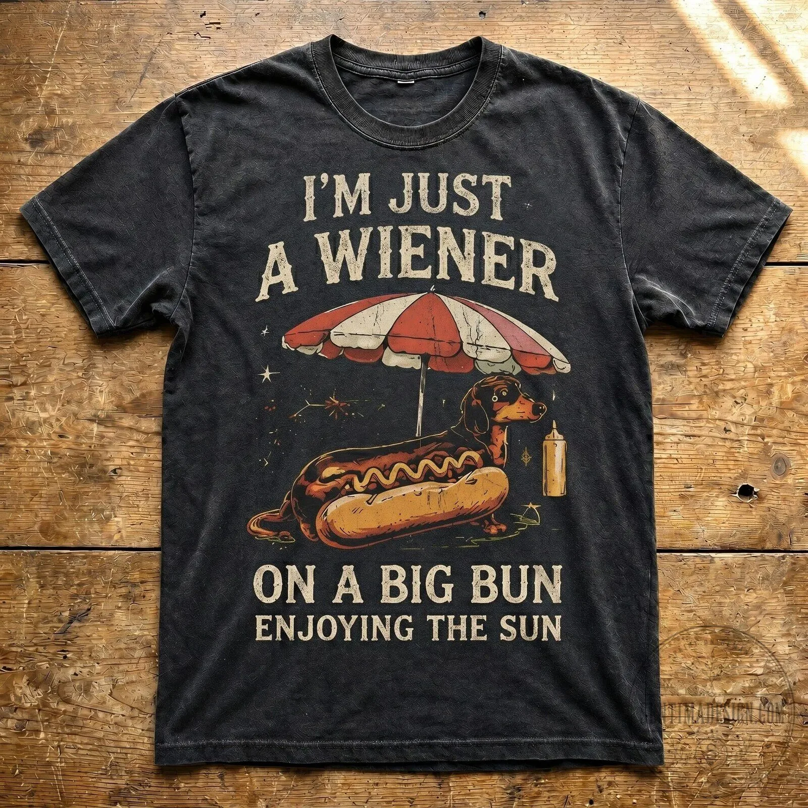Funny Dog Shirt Dachshund Wiener On A Big Bun Enjoying The Sun T-Shirt