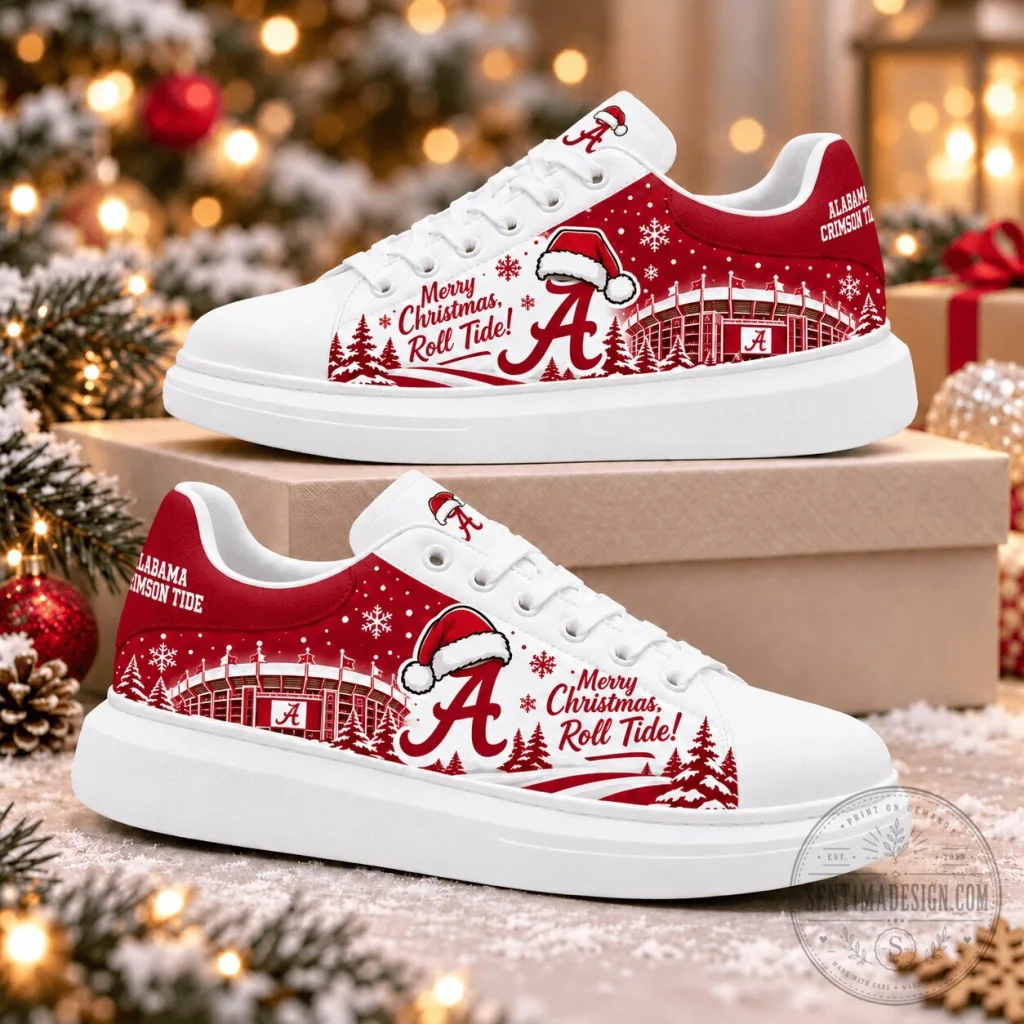 Alabama Crimson Tide Merry Christmas Roll Tide Football Fan Shoes Alabama Crimson Tide Merry Christmas Roll Tide Football Fan Shoes
