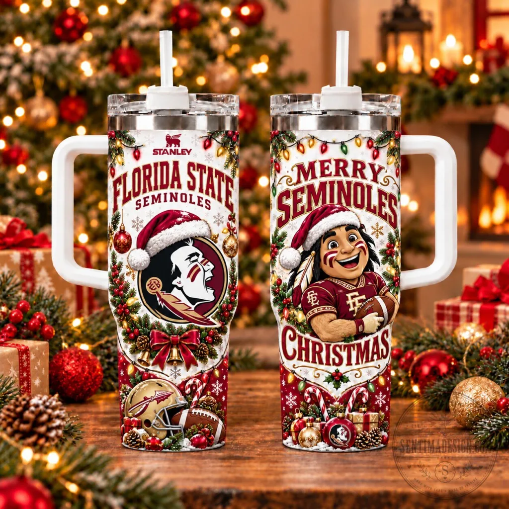 Florida State Seminoles Christmas Holiday 40oz Tumbler with Handle and Straw Florida State Seminoles Christmas Holiday 40oz Tumbler with Handle and Straw