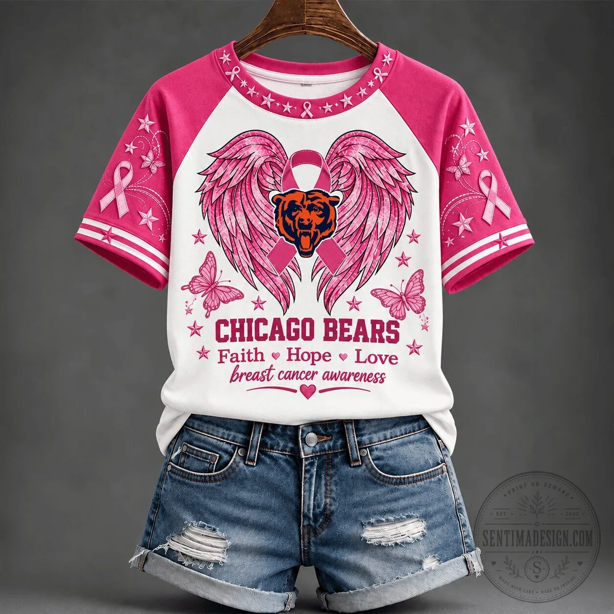 Chicago Bears Faith Hope Love Breast Cancer Awareness T-Shirt