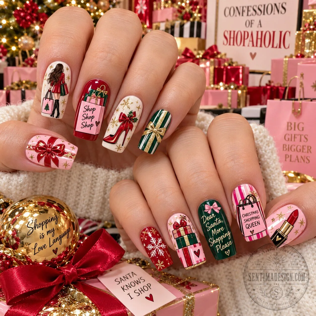 Christmas Shopping Queen Press On Nails Festive Holiday Manicure Set 1 Christmas Shopping Queen Press On Nails Festive Holiday Manicure Set