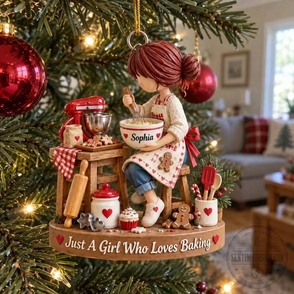 Personalized Baking Girl Christmas Tree Ornament, Just a Girl Who Loves Baking Personalized Baking Girl Christmas Tree Ornament, Just a Girl Who Loves Baking