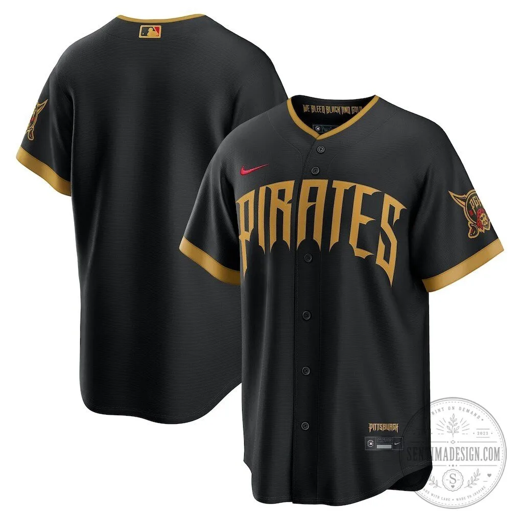 Pittsburgh Pirates MLB City Connect Black and Gold Baseball Jersey 2 Pittsburgh Pirates MLB City Connect Black and Gold Baseball Jersey
