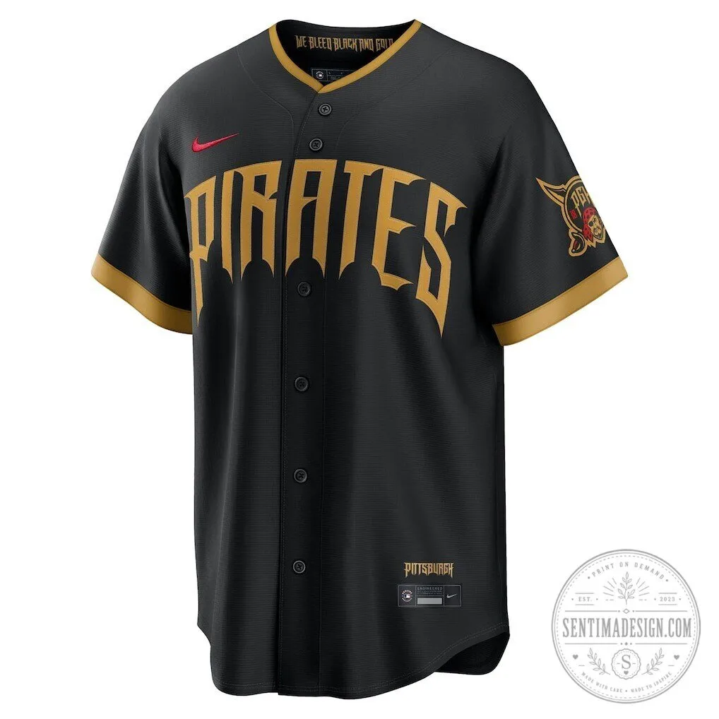 Pittsburgh Pirates MLB City Connect Black and Gold Baseball Jersey 8 Pittsburgh Pirates MLB City Connect Black and Gold Baseball Jersey