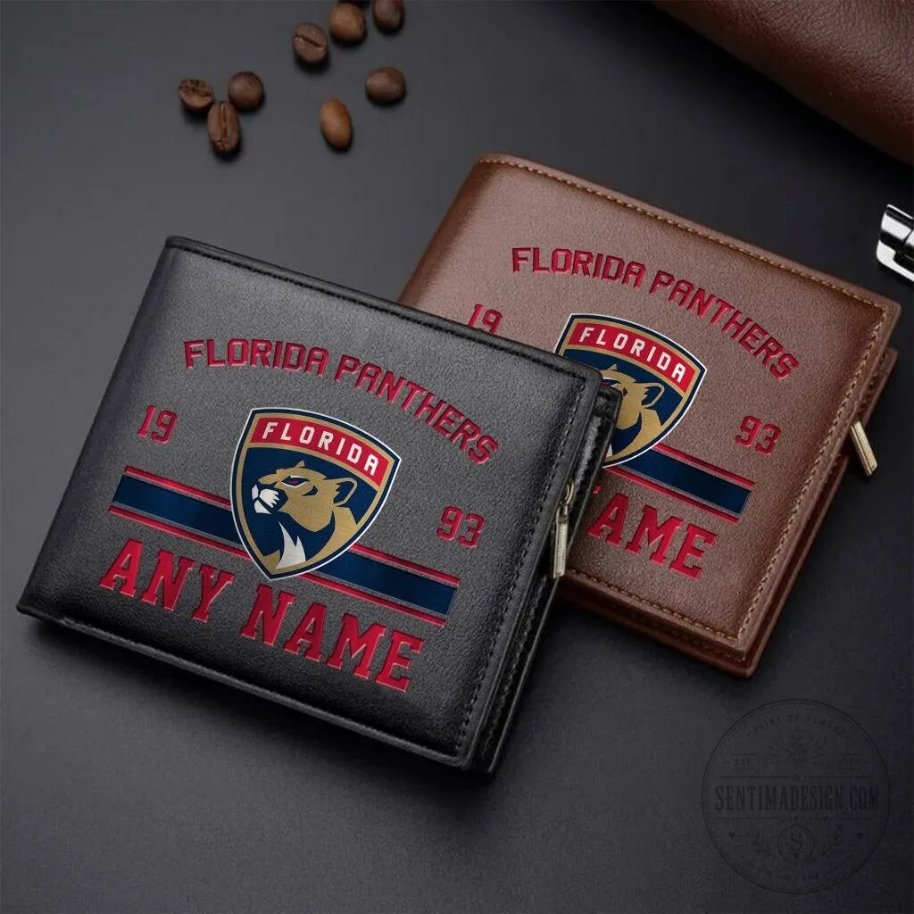 Florida Panthers Personalized Name Leather Wallet for Men and Women