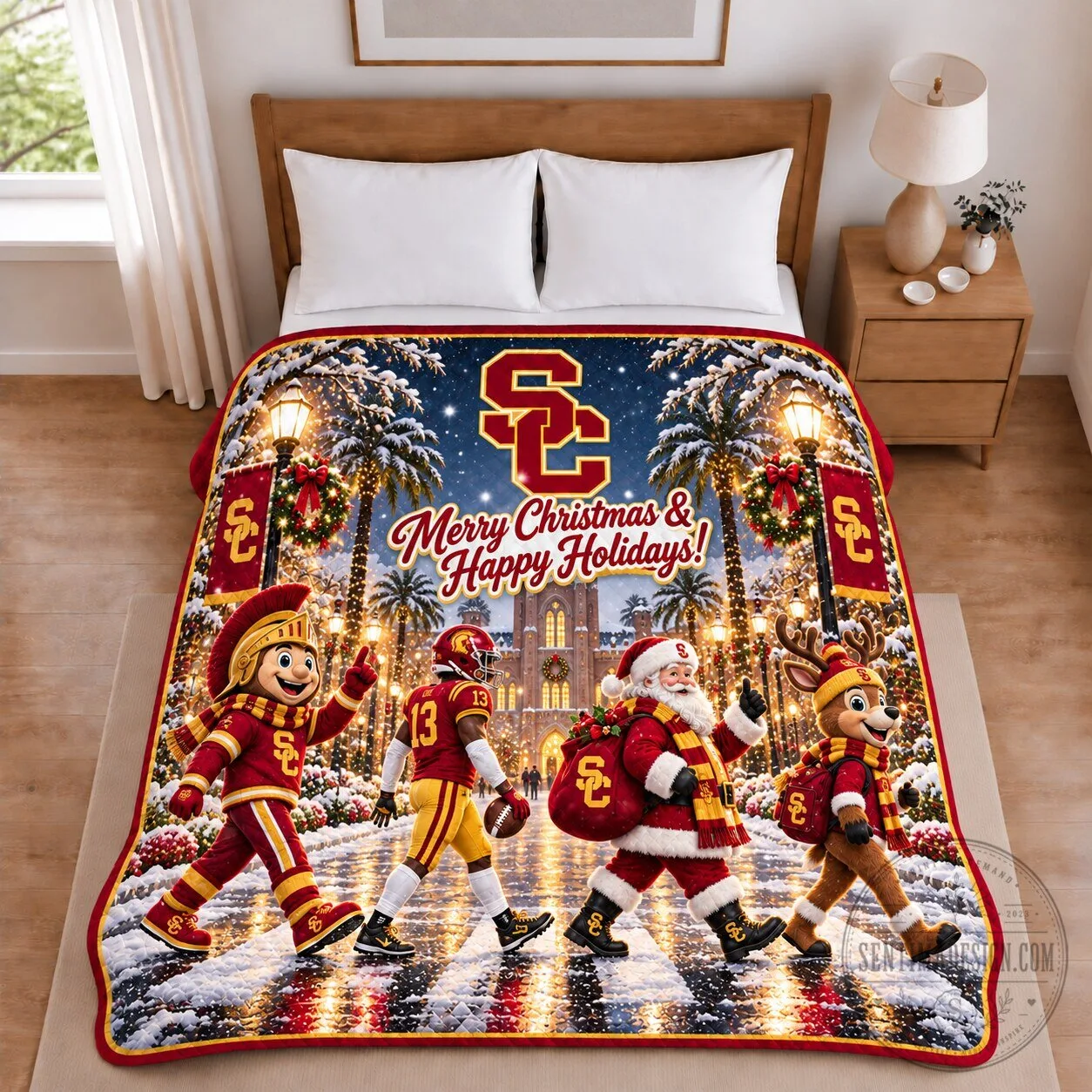 University of Southern California Trojans Christmas Holiday Football Blanket