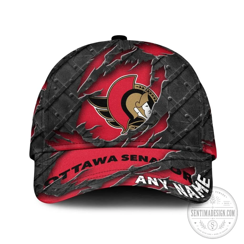 Ottawa Senators Personalized Black Metal Design Baseball Cap