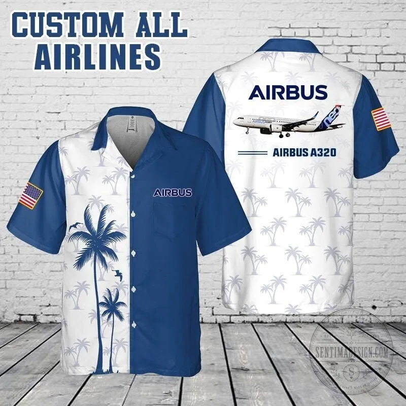 Airbus A320 Airplane Palm Trees Hawaiian Shirt