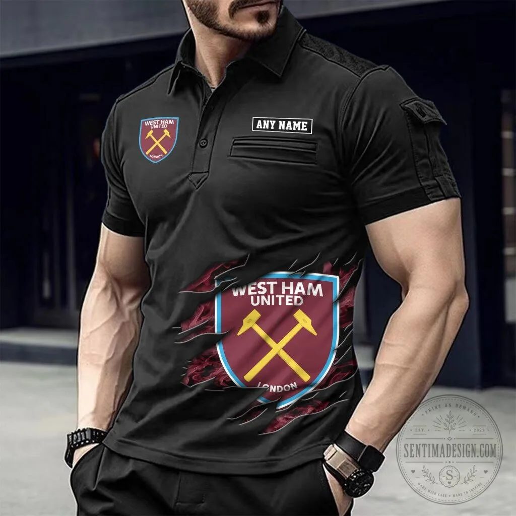 West Ham United Football Club Personalized Black Short Sleeve Polo Shirt