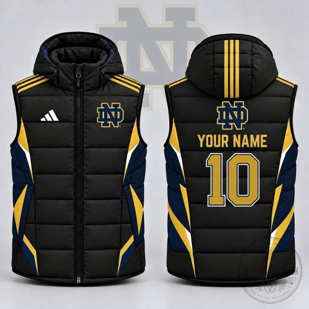 Notre Dame Fighting Irish Custom Name and Number Puffer Vest Notre Dame Fighting Irish Custom Name and Number Puffer Vest