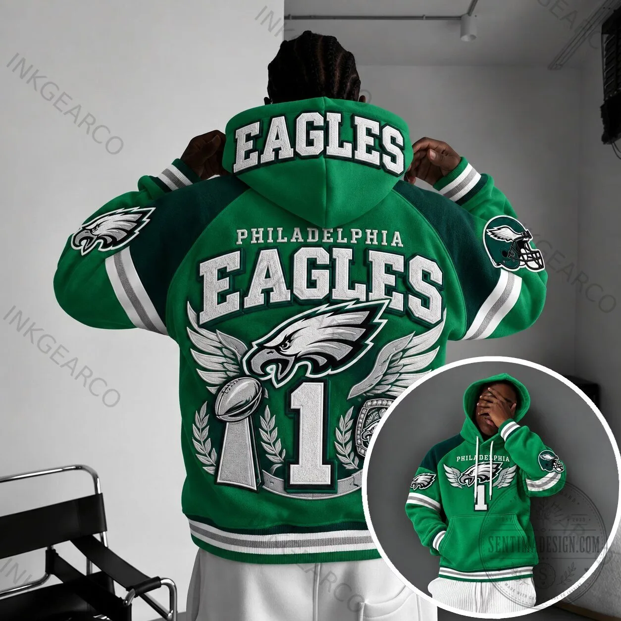 Philadelphia Eagles Rugby Style Green Hoodie