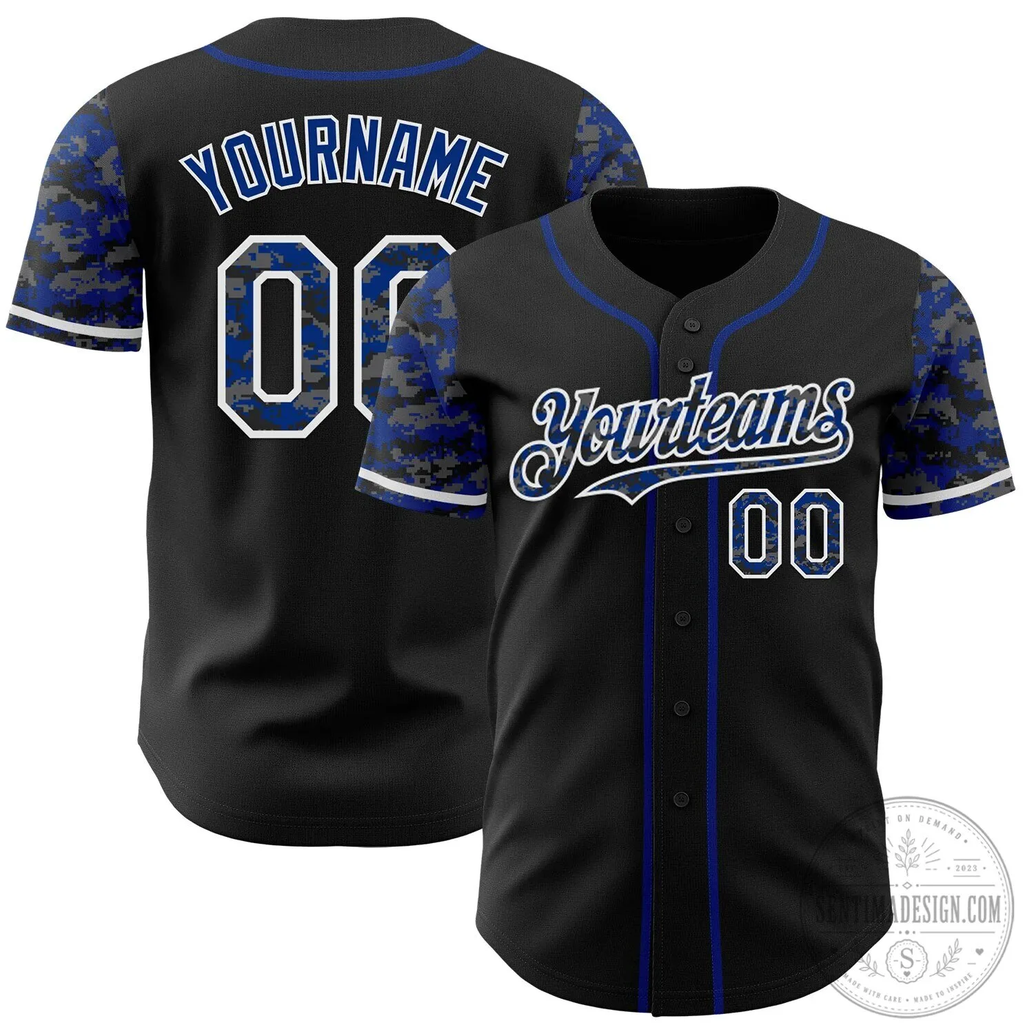 Custom Black Royal Blue Digital Camouflage Two Tone Authentic Baseball Jersey