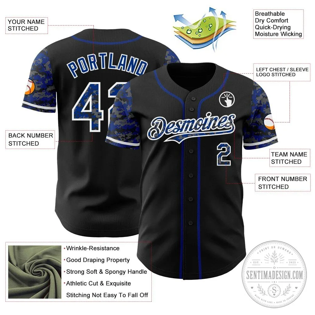Custom Black Royal Blue Digital Camouflage Two Tone Authentic Baseball Jersey 9 Custom Black Royal Blue Digital Camouflage Two Tone Authentic Baseball Jersey