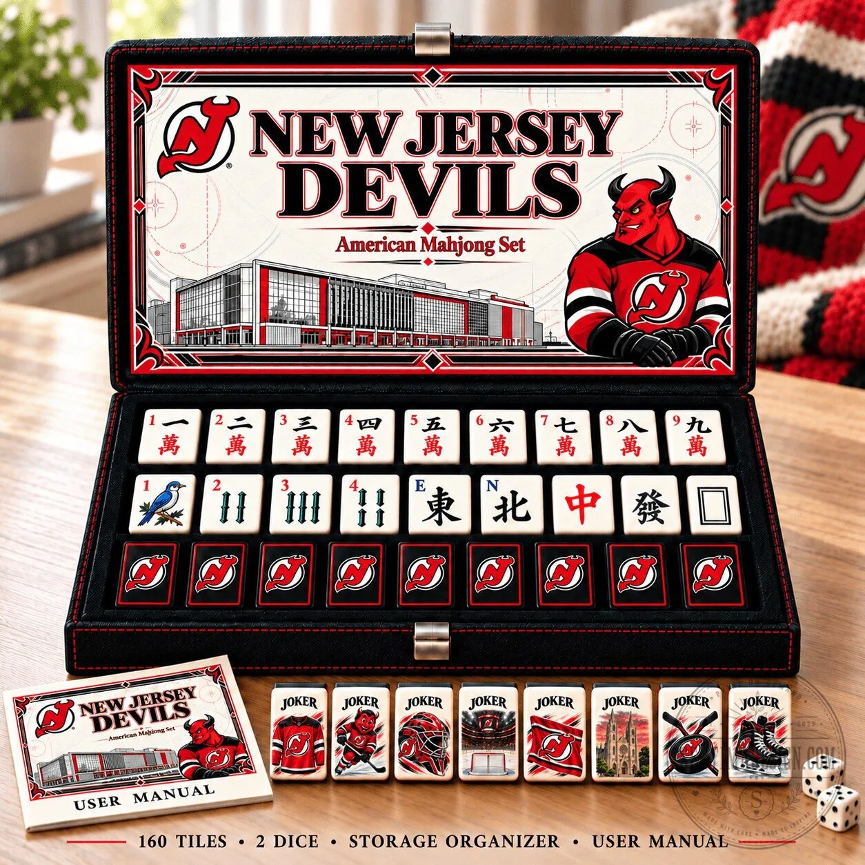 New Jersey Devils American Mahjong Set with 160 Tiles and Storage Organizer