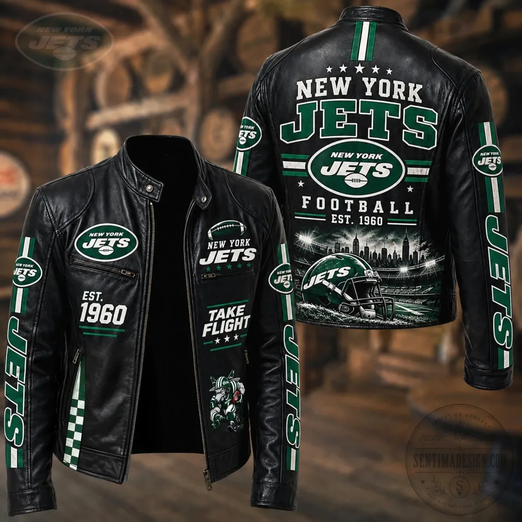 New York Jets Football Team Est 1960 Take Flight Leather Jacket New York Jets Football Team Est 1960 Take Flight Leather Jacket