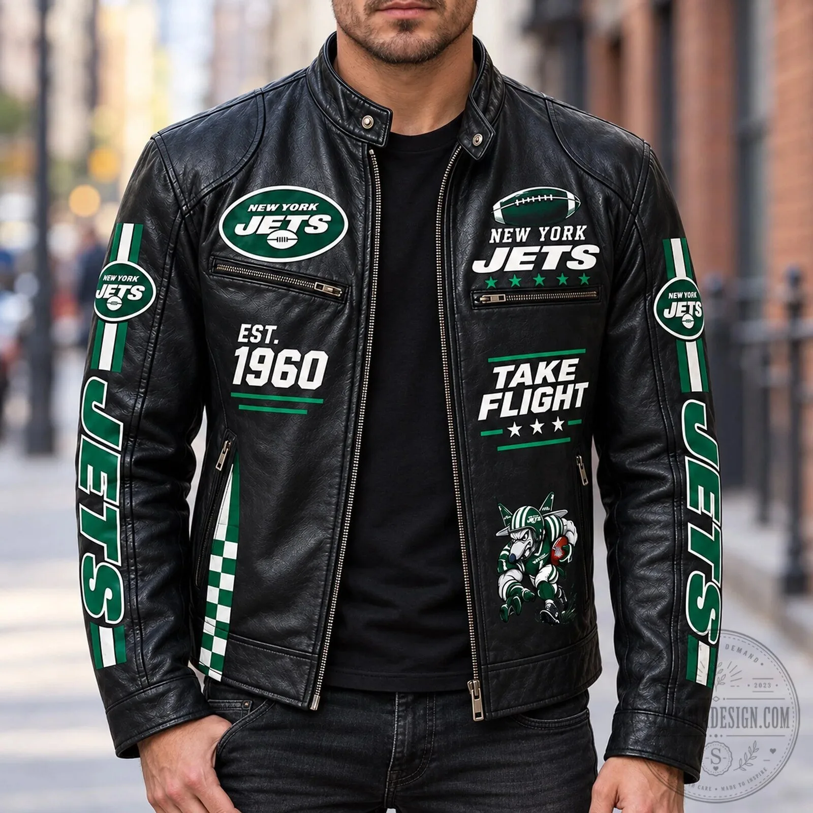 New York Jets Football Team Est 1960 Take Flight Leather Jacket 7 New York Jets Football Team Est 1960 Take Flight Leather Jacket