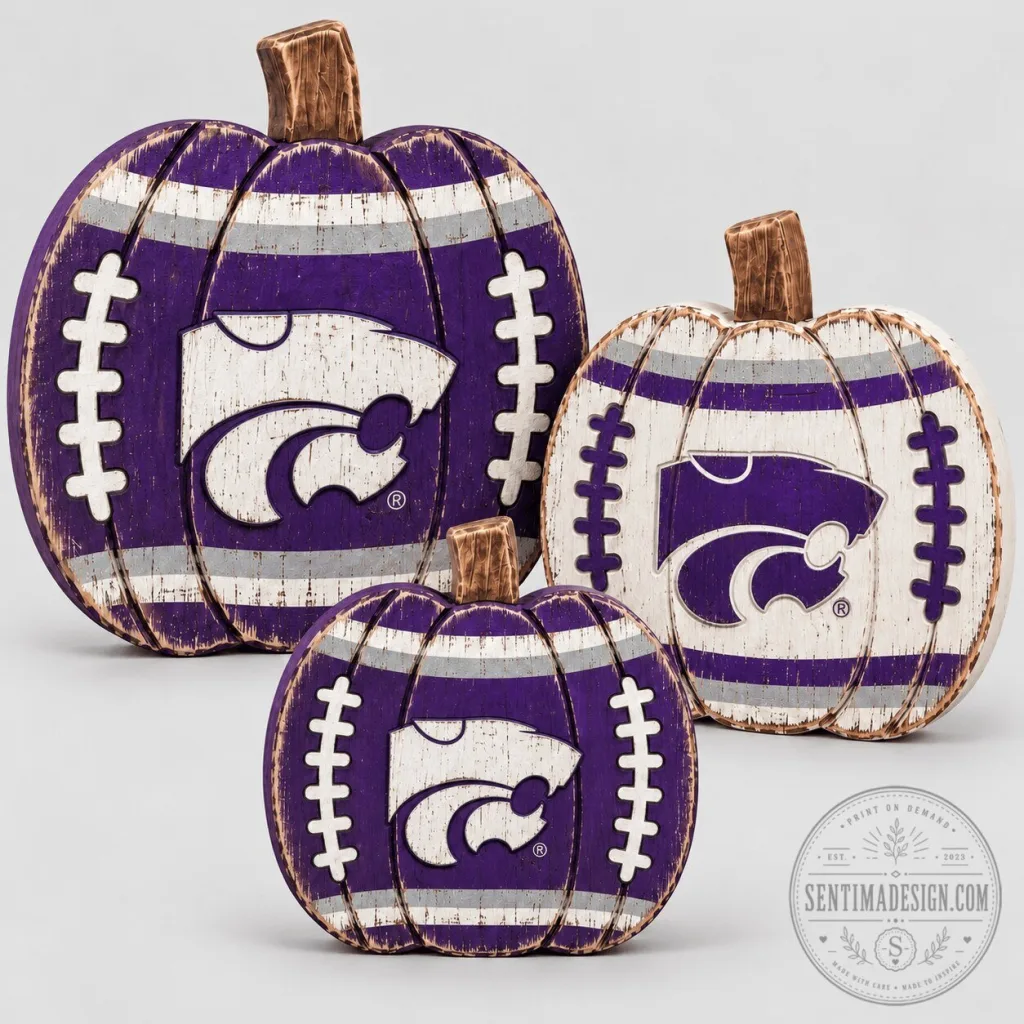 Kansas State Wildcats Football Team Pumpkin Tiered Tray Wood Decor Set Kansas State Wildcats Football Team Pumpkin Tiered Tray Wood Decor Set