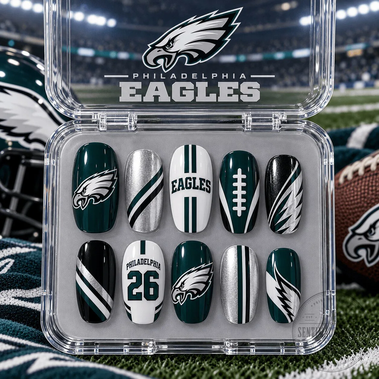 Philadelphia Eagles Football Team Fan Championship Press On Nails Set