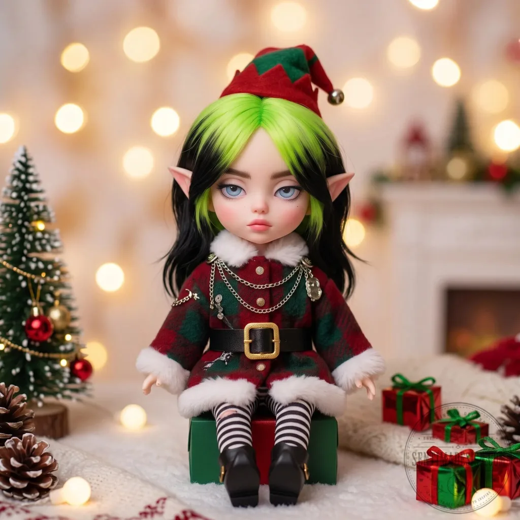 Limited Edition Holiday Elf Doll with Green and Black Hair for Christmas Decor Limited Edition Holiday Elf Doll with Green and Black Hair for Christmas Decor