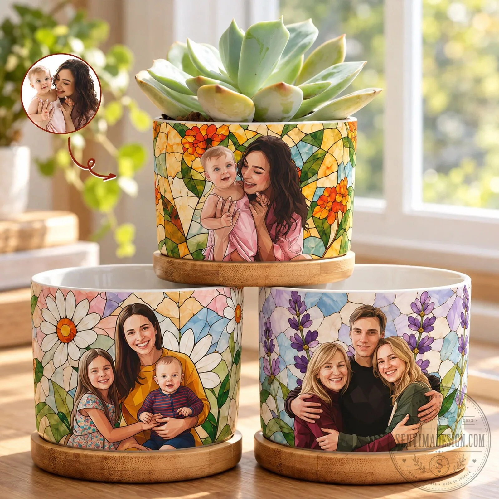 Personalized Photo Stained Glass Pattern Plant Pot for Mom, Custom Mother's Day Gift 8 Personalized Photo Stained Glass Pattern Plant Pot for Mom, Custom Mother
